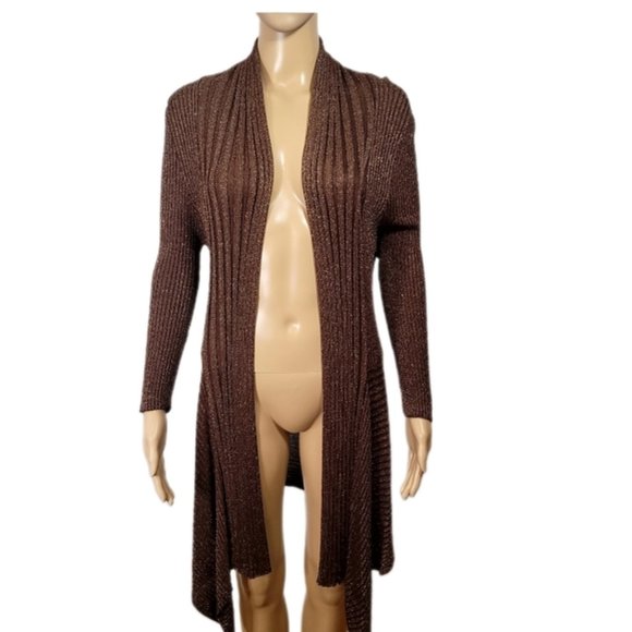 Shiny Brown Red Coral Cardigan - Size  L - Picture 1 of 6
